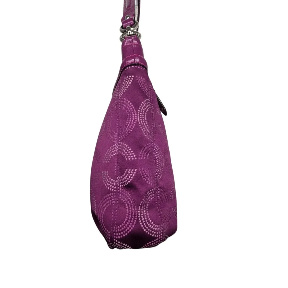 Coach Ashley Dotted Op Art Hippie Shoulder Bag Purple Signature Canvas Leather